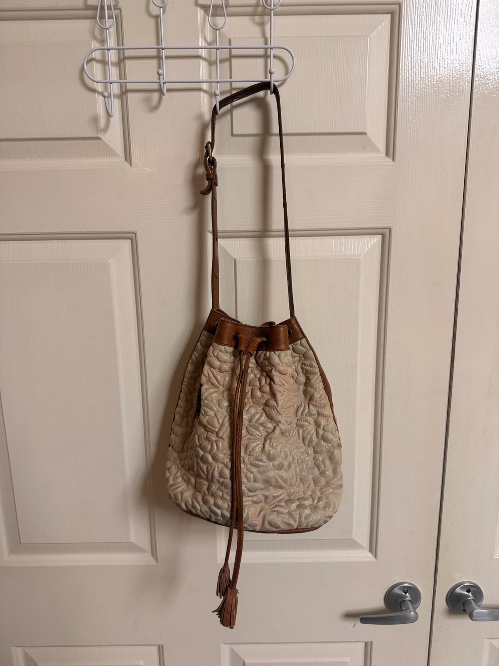 VTG ANABAGLISH 100% Leather Cream Shoulder Bag boho lagen gypsy